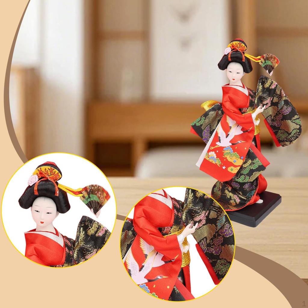 Ethnic Japanese Geisha Doll Collectible Figurine Female Statue Kimono for Home Office