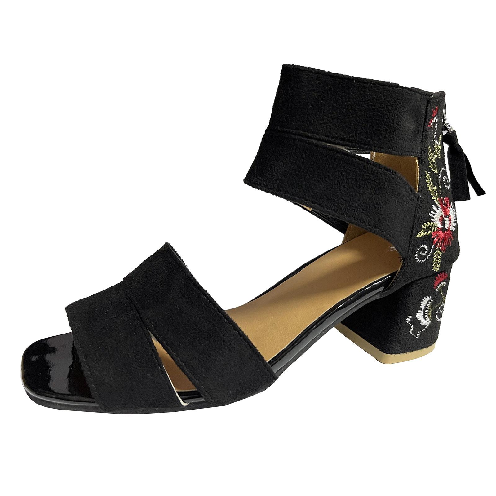 

Модная вышивка цветами, босоножки с открытым носком и сумкой, женская мода, сандалии на толстом высоком каблуке, большой размер, модные сандалии 42