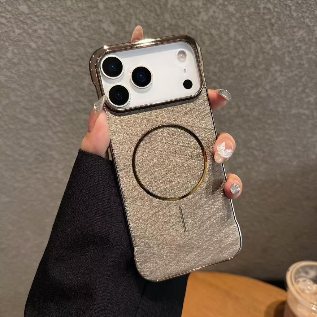 Luxury Golden Silk Magnetic Phone Case Suitable For iphone 17 17Air 17pro 17promax No Frame Magnetic Wireless Phone Cover