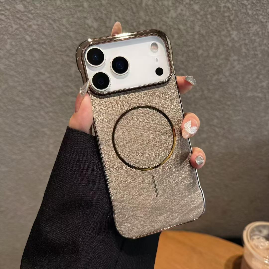 

Luxury Golden Silk Magnetic Phone Case Suitable For iphone 17 17Air 17pro 17promax No Frame Magnetic Wireless Phone Cover For iphone 17 сірий