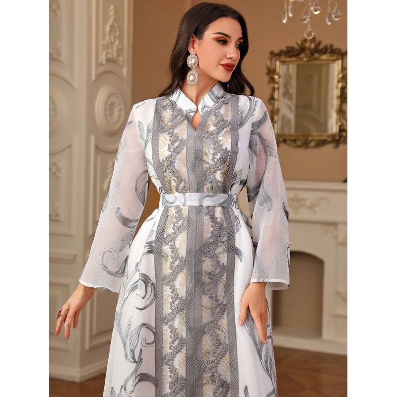 Middle East Indonesian Robe Women's Turkey New Arrival Fashion with Arab Dress Embroidered Printed Dubai Dress