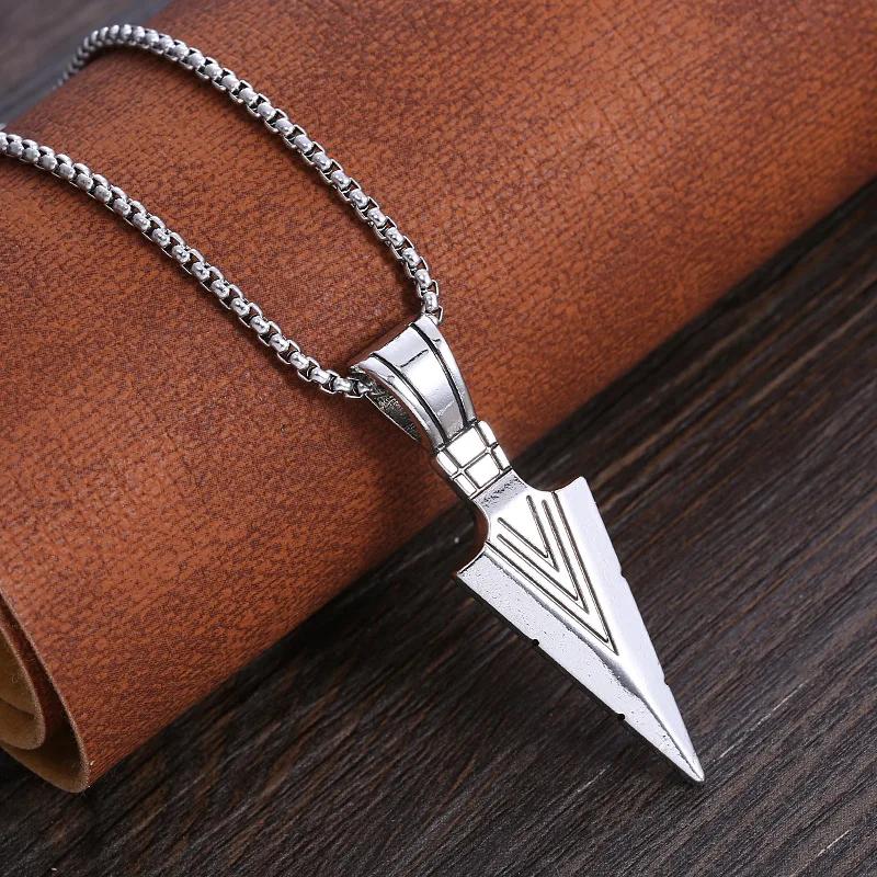 Arrow Pendant Necklace Hip Hop Style Stacktable Stainless Steel Chain Silver Color Simple Vintage Neck Jewelry For Men Women