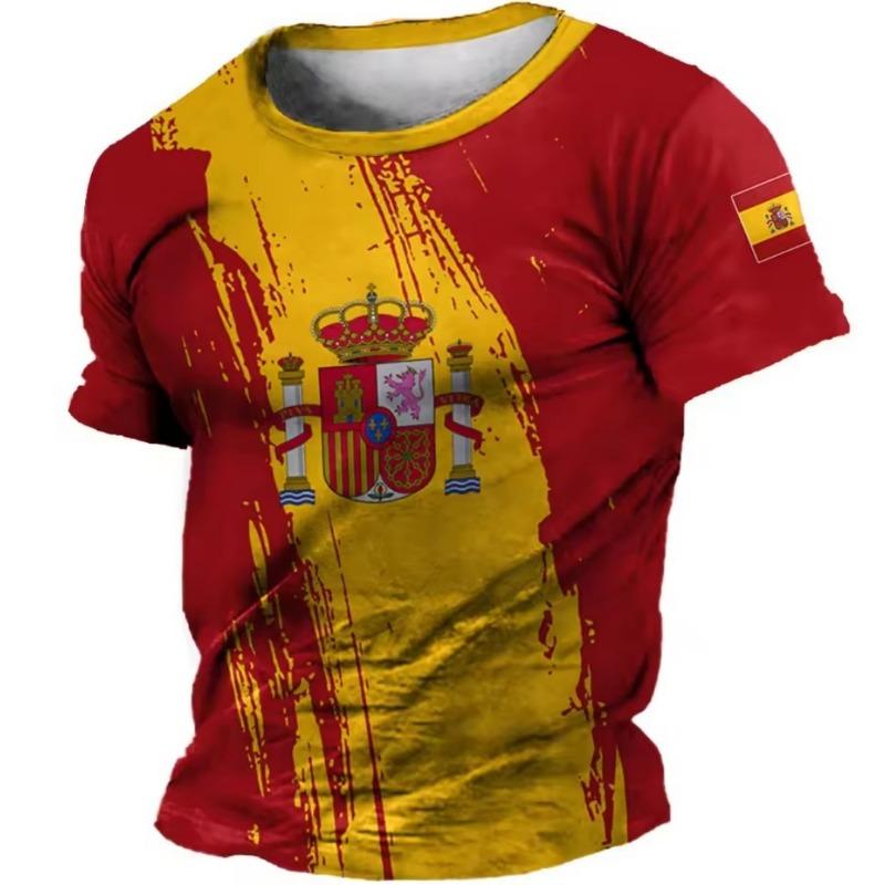 T-shirt da uomo Spagna Estate Emblema Manica Corta Top Stampa 3D Bandiera Moda Girocollo Pullover OverSize Abbigliamento da uomo