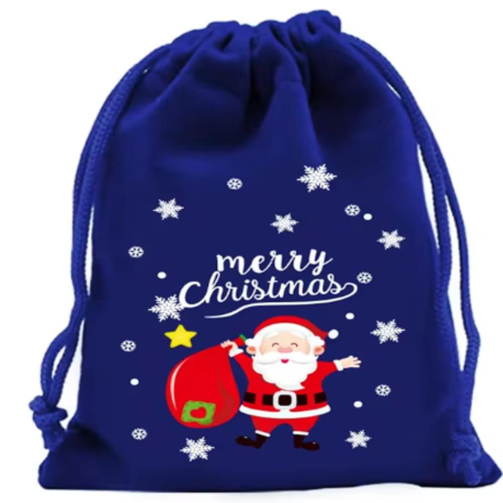 5Pcs Merry Christmas Velvet Bags Green/Red/Blue Drawstring Pouch Candy Gift Bag Jewelry Packaging Bags Xmas New Year Supplies