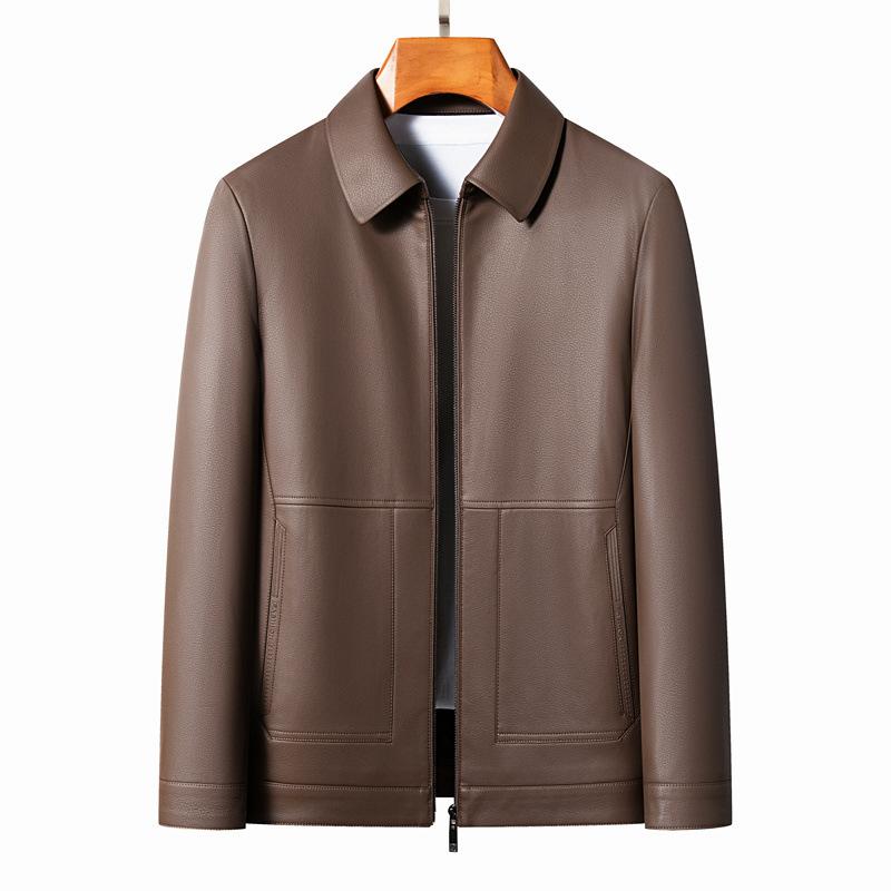 Soft Leather Jacket for Men In Autumn and Winter Plus Velvet Lapel Leather Jacket for Men Middle-aged and Elderly Dad Sheepskin Jacket