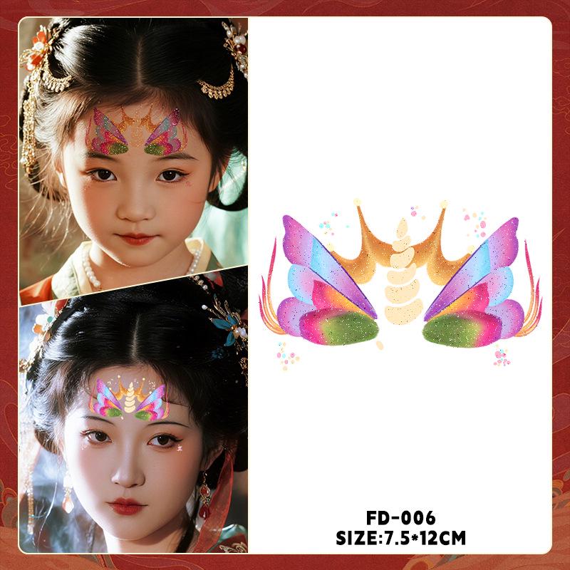 Ancient Style Dunhuang Glitter Face and Forehead Tattoo Stickers for Hanfu Costumes