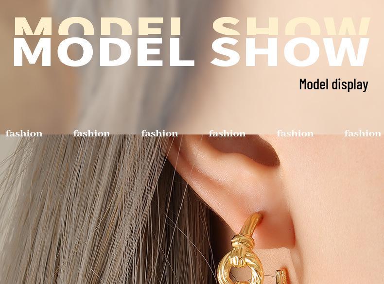 Elegant Geometric Knot Earrings: C-Shaped, Titanium Steel, Gold-Plated, European & American Chic Style