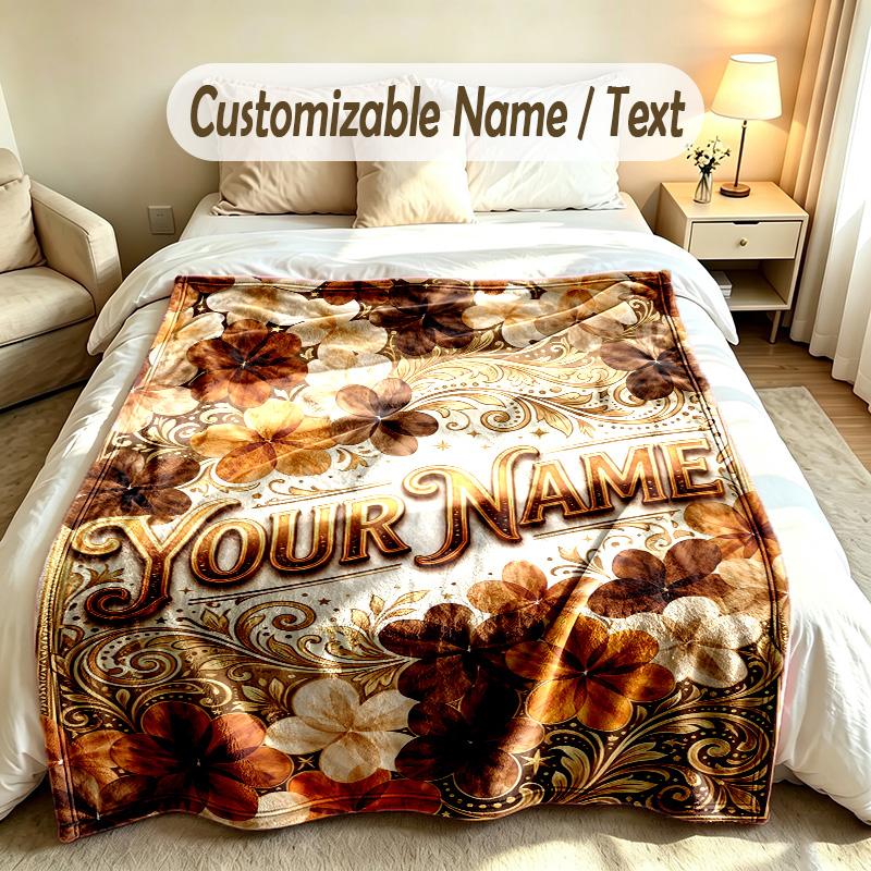 Floral Garden Theme Soft Blanket Personalized Custom Name Text Print Warm Blanket Home Sofa Bedroom Decor
