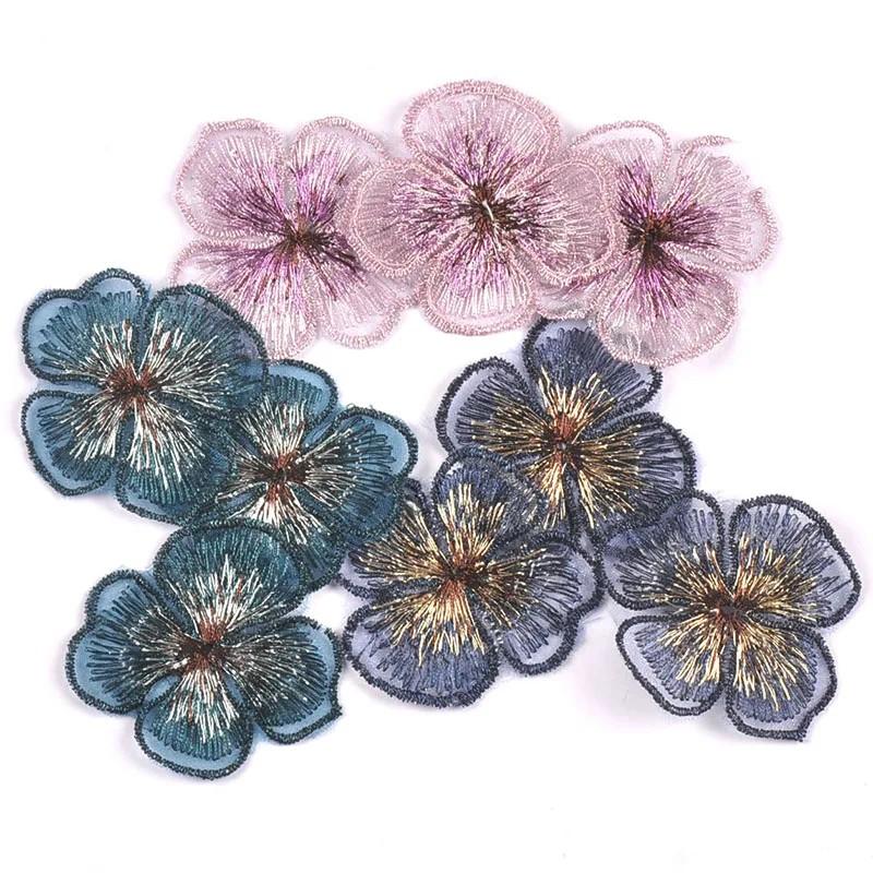 10 Pcs Pink Dark Blue Embroidered Lace Flower Patches Applique Cothing Patches Decorative Accessories