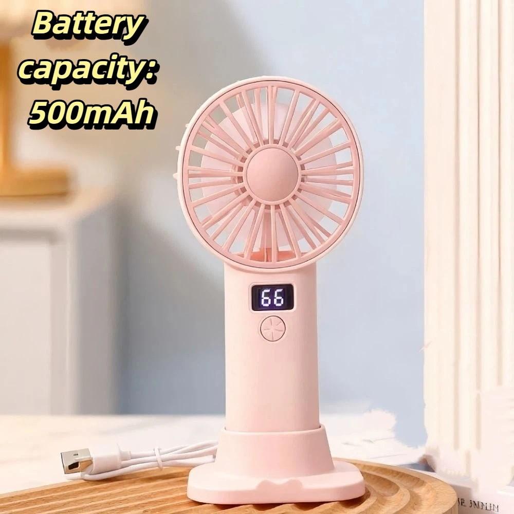 Compact Digital Display Fan Stable Base USB Rechargeable Fan Portable Desktop Fan  Gift Giving розовый