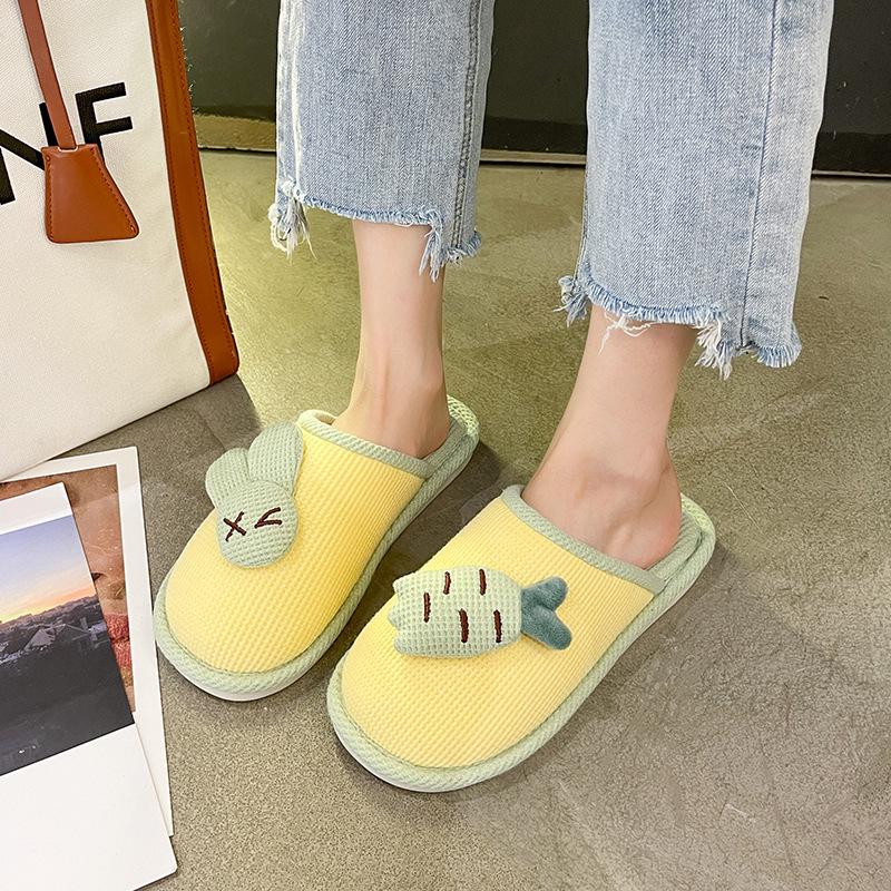 Cute Cotton Linen Slippers for Women - Silent Indoor Home Footwear for Spring and Autumn