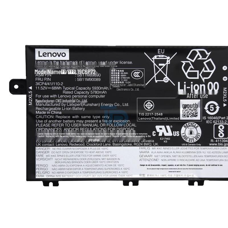 Lenovo ThinkPad P15V T15P Series Original Laptop Battery L19C6P72 68Wh