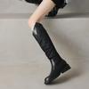 Cowhide Version~ Leather Stacking Boots American Retro Thick Heel Western Cowboy Boots Female Knight Boots V-mouth Boots