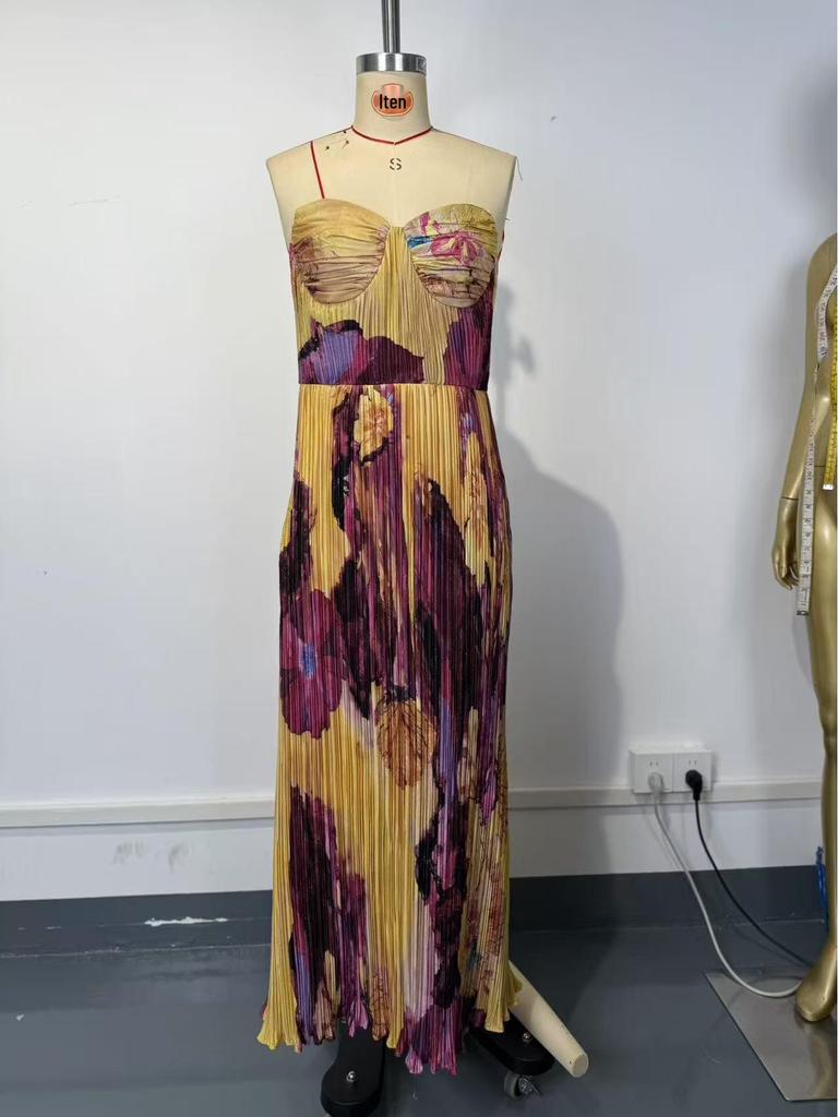 Nuovo Abito da Sera Pieghettato con Spalline Sottili - Stile Sexy A-line Slim - Moda Europea e Americana per Donna