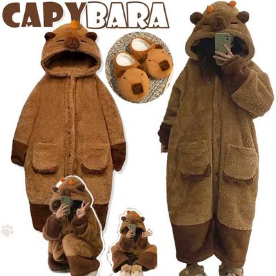 Costume da cosplay di capibara animale cartone animato carino peluche camicia da notte con cappuccio 3D camicia da notte vestito pigiama in velluto corallo abbigliamento per la casa