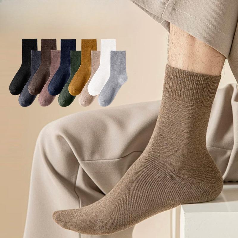 Solid-colored Cotton Socks for Autumn and Winter, Mid-calf Socks, Anti-odor and Sweat-absorbing Men's Socks, Long Calf Cotton Socks