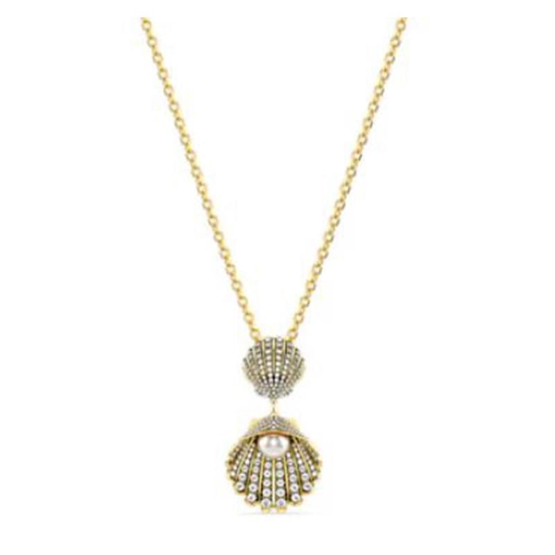 Swarovski Idyllia Pendant with Two Shells Crystal Necklace Women's Gold 5689197