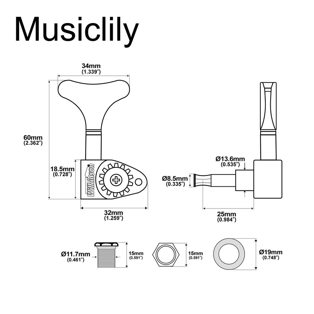 Wilkinson L2+R2 Open Gear Tuners, 20:1 Gear Ratio, for 4-String Ibanez-Style Electric Bass, Chrome
