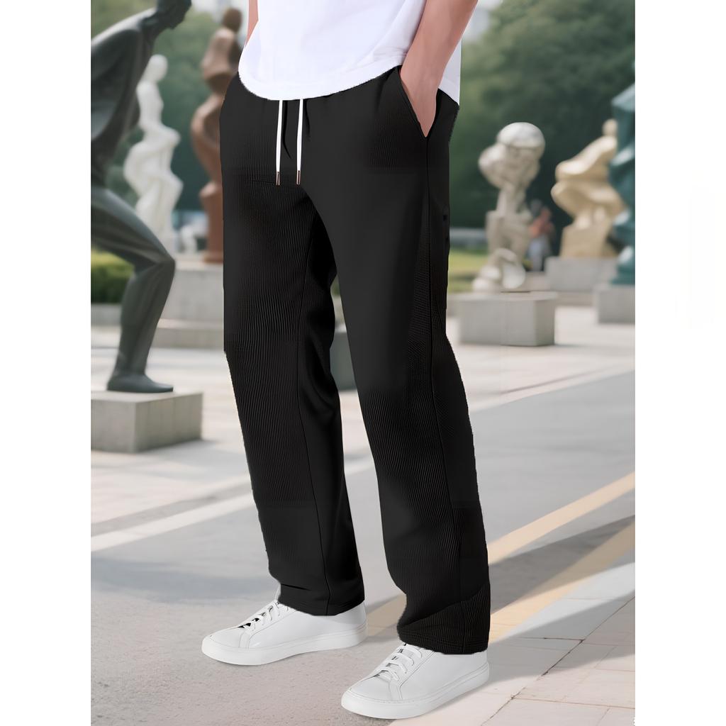 Men's Solid Color Weave Breathable Loose-Fit Casual Straight Leg Pants