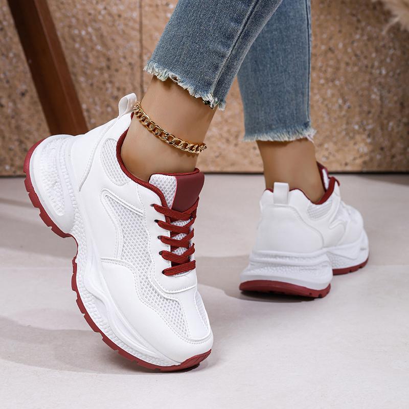 Women Breathable Mesh Platform Sneakers Thick Sole Lace Up Non Slip Casual Walking Shoes