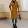 Women's Casual Fashion Solid Color Long-sleeved V-neck Tie Long Woolen Coat