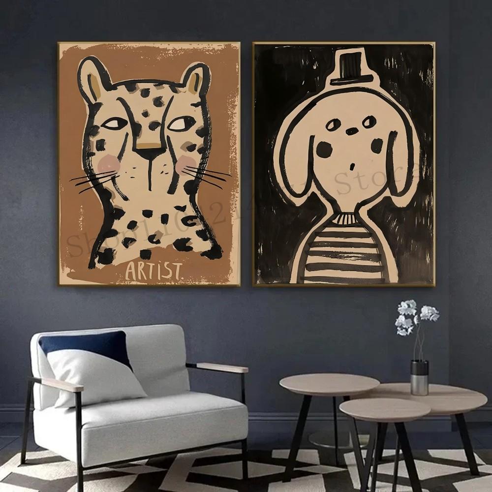 1pc Abstract Leopard Rabbit Bear Tiger Mouse Rainbow Funny Poster HD Posters Home Room Bar Cafe Decor Art Wall Painting Picture