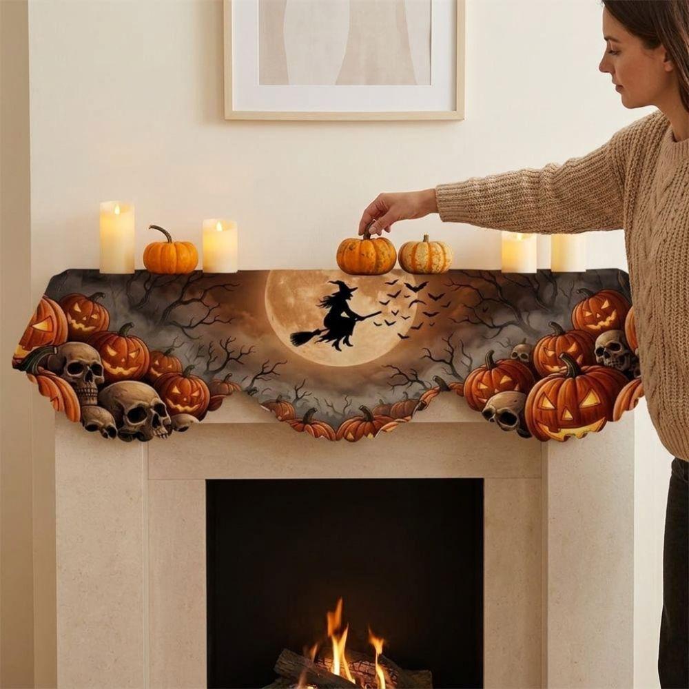 Halloween-Kamin-Schal mit Zackensaum Landhausstil Gruselige Kamin-Dekoration Herbst-Wohnkultur