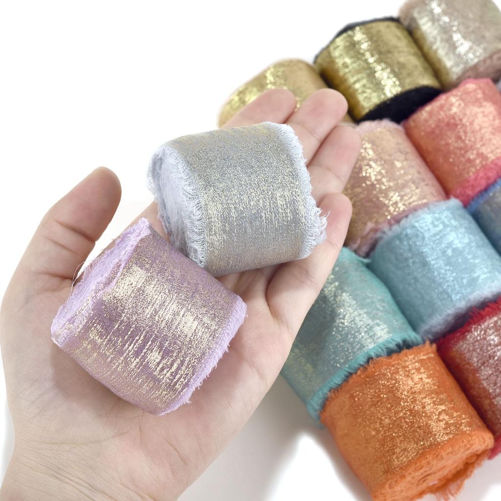 4cm Glitter Imitation Silk Chiffon With Hand Torn Raw Edge Bouquet Gift Packaging Ribbon DIY Wedding Home Hotel Party Decoration
