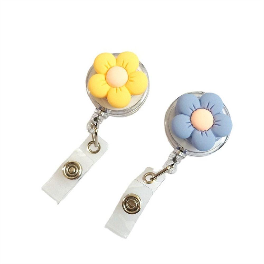 Retractable Nurse Badge Reel Cartoon Flora Easy Pull Buckle Cute Flower Badge Holder  Hospital Use