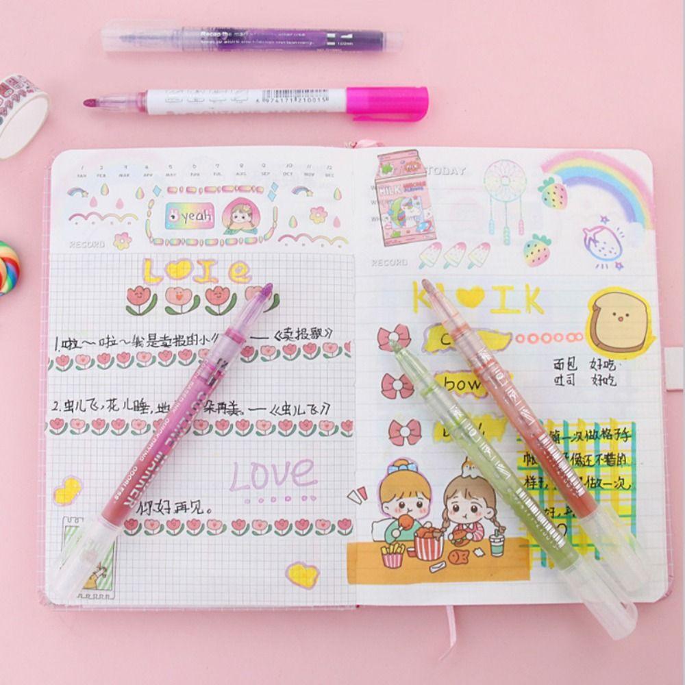 Graffiti Pen Rainbow Scrapbooking Art Marker Pen Double Line Pen Highlighter Outline Marker Pen