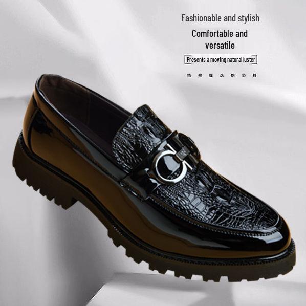 2025 Men's Crocodile Pattern Slip-On Loafers - Hong Kong Style Shiny Patent Leather