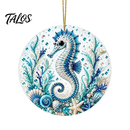 Marine Life Hanging Ornaments Ocean Theme Pearl Art Ornament, 2D Flat Acrylic Coastal Unique Gifts for Lovers Sea Suncatcher, Beaded Pattern