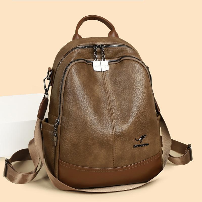 Simple backpack women's spring new casual versatile backpack multi-compartment large-capacity leather bag
