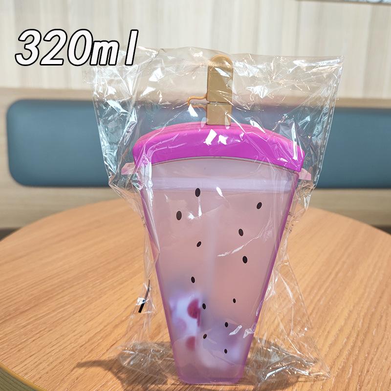 

1pcs Watermelon Water Bottle Portable with Adjustable Strap Straw Cup Fashion Design ABS Material Leak Proof for Outdoor Sports фиолетовый
