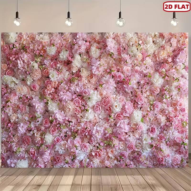 

2D Flat Blush Pink Floral Backdrop, Rose & Hydrangea Background Cloth for Photoshoot 47.2x31.5inch/120*80cm