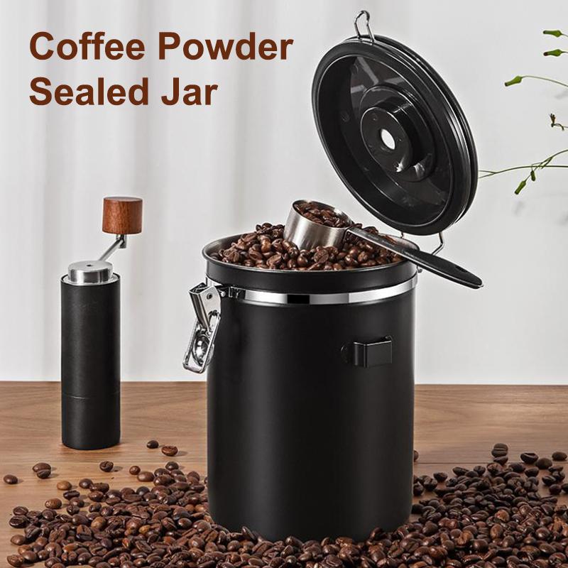 1.2 1.5 1.8L Coffee Bean Jar Airtight Canister Sealed Stainless Steel With Spoon One Way Valve Cannister Coffee Storage Kitchen