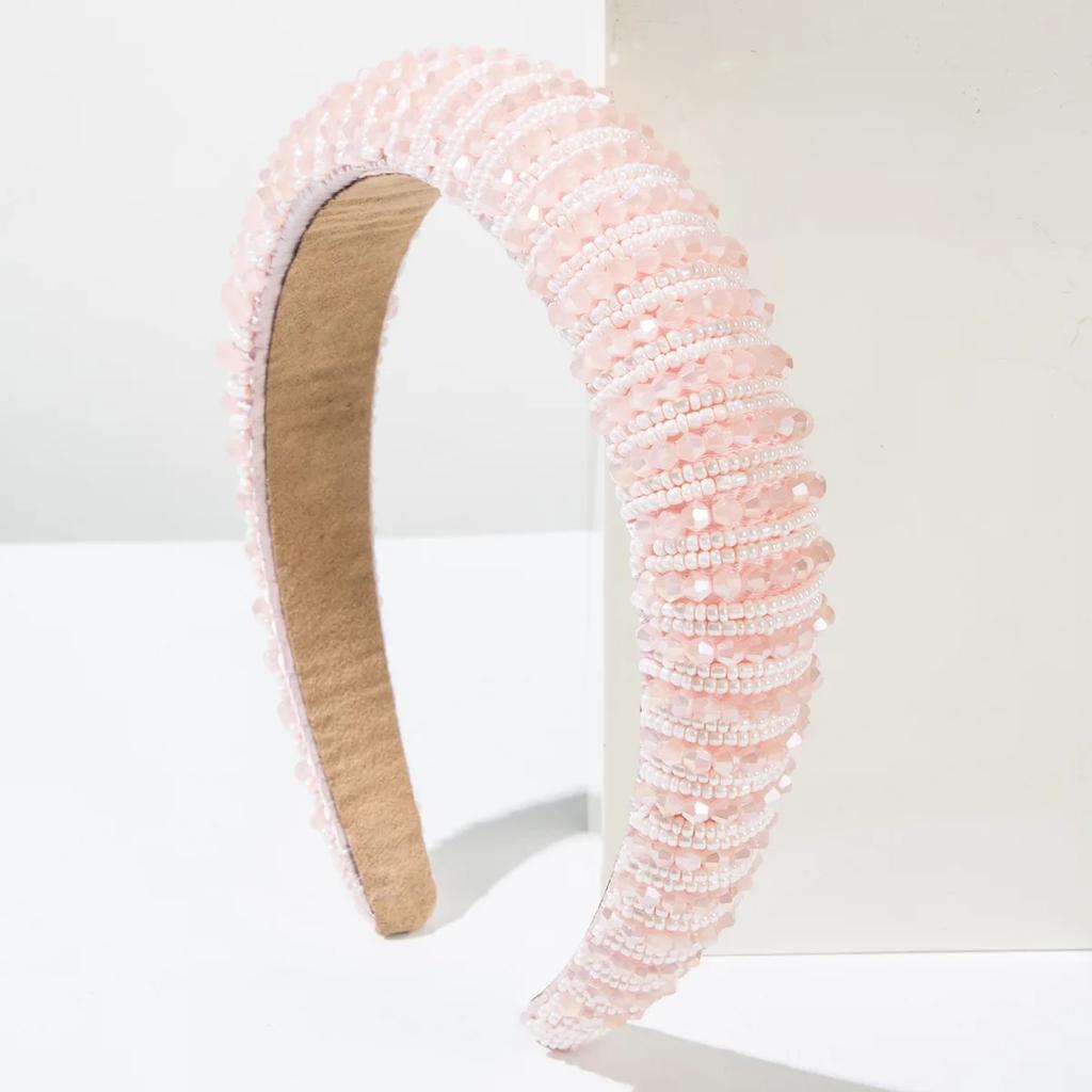 European and American Baroque Sponge Heightening Handmade Beaded Crystal Headband Temperament Versatile Hair Accessories