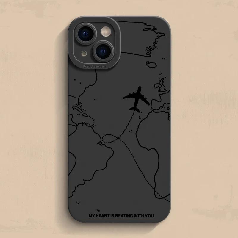 Travel-nspired Airplane Route Desian Phone Case For iPhone 16 15 14 13 12 11 Pro Max Mini 7 8 Plus X XR XS Soft Silicone Cover