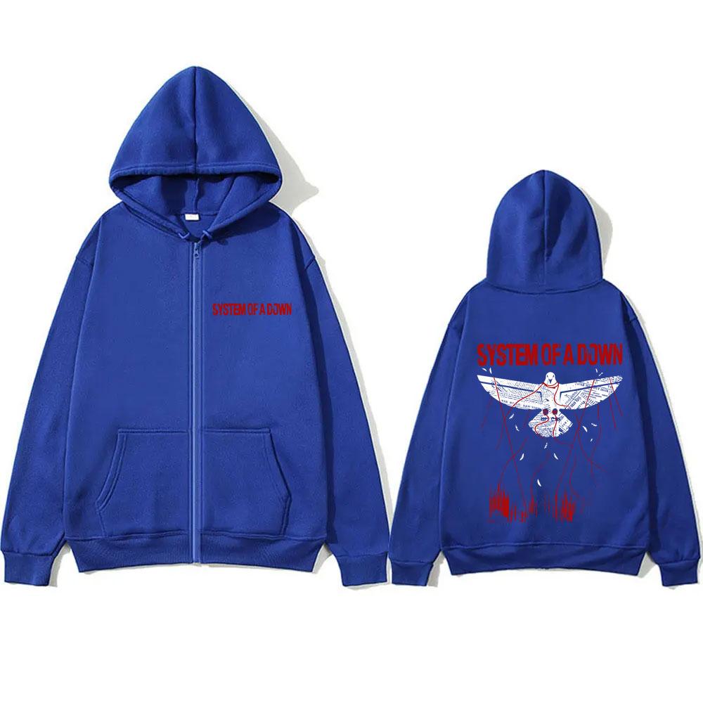 90s Alternative Metal Rock Band System of A Down Pigeon Graphic Zipper Hoodie Men Women Vintage Oversized Fleece Zip Up Hoodies