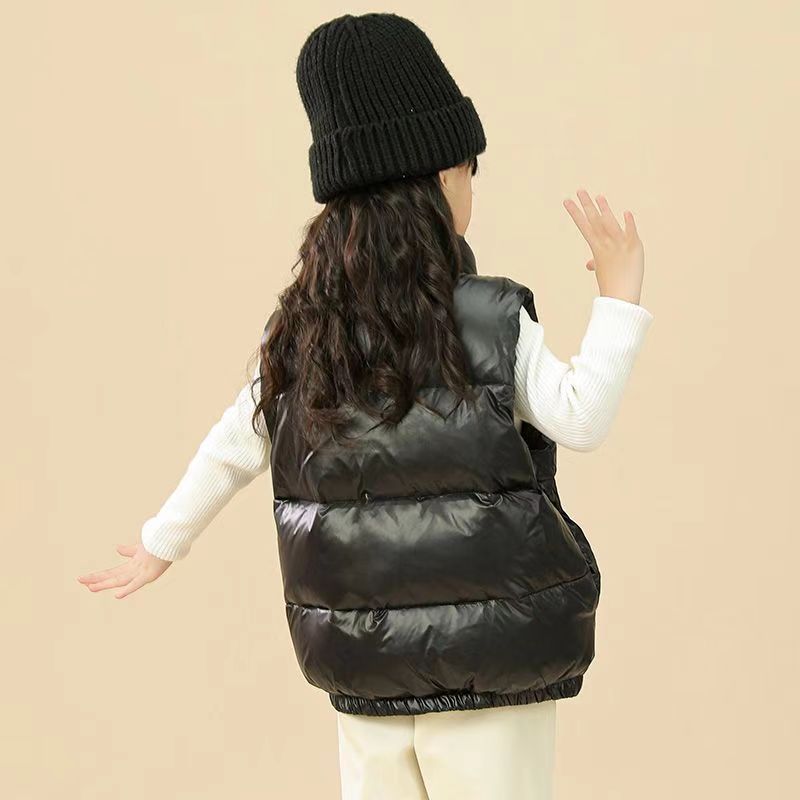 Inverno Caldo Ragazze Ragazzi Foderato in Cotone Dolcevita Coulisse Zip Gilet Piumino Bambino Gilet Termico Abbigliamento Scolastico Bambini Top 5-14 Anni