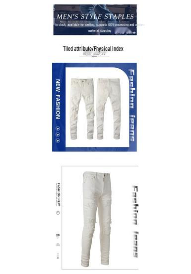 Trendige weiße Ripped Slim Fit Jeans für Herren mit Aufnähern