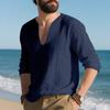 Men S Loose Breathable Linen Casual Long Sleeve T Shirt Plus Size Autumn