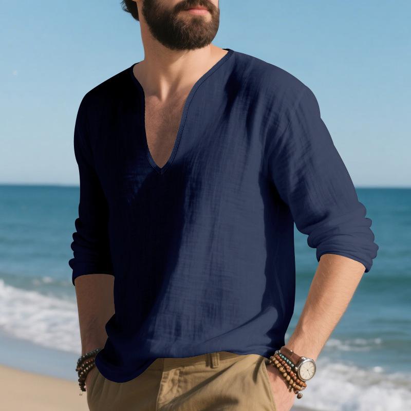 Men S Loose Breathable Linen Casual Long Sleeve T Shirt Plus Size Autumn
