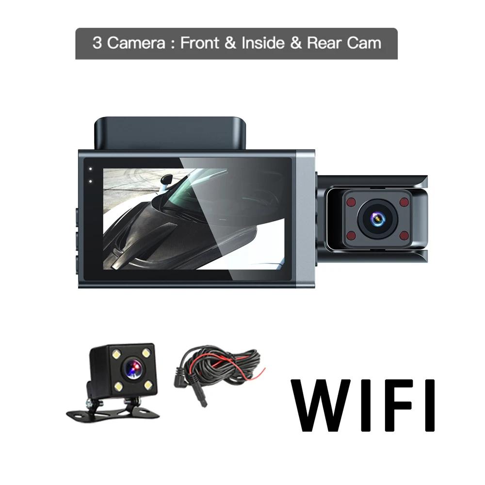 Câmera de painel de três lentes para carros Black Box HD 1080P Gravador de vídeo de carro com WIFI Visão noturna G-sensor Gravação em loop DVR Câmera de carro