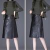 Autumn and Winter  PU Leather Skirt Female Half Skirt High Waist Skirt Medium Length Package Hip A-line Skirt