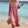 2026 European and American spring and summer new elegant casual V-neck solid color medium-sleeved women's dress