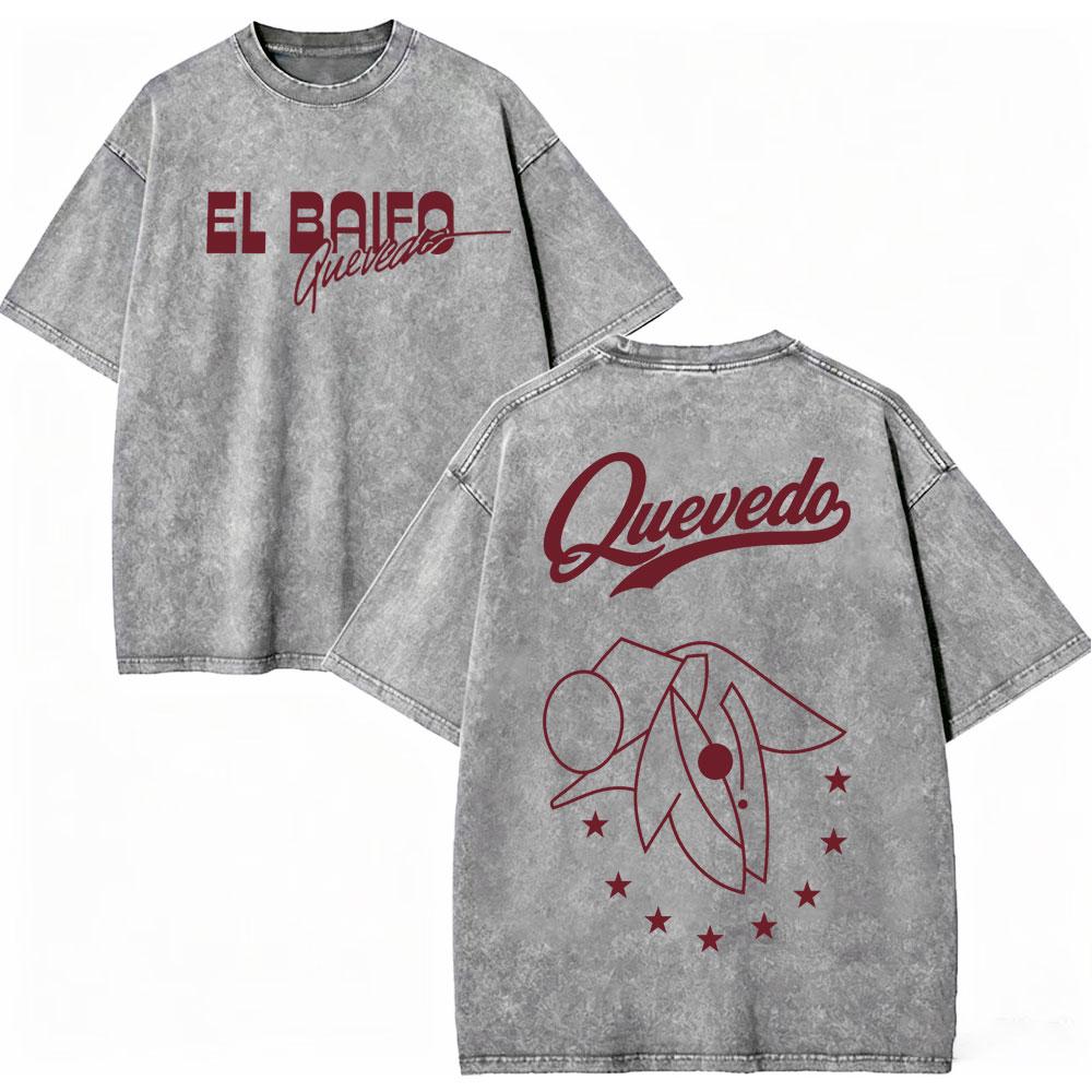 Vintage Washed Quevedo 2026 New Album El Baifo Tshirt High Street Fashion Trend Tshirts Men Women Casual Loose Cotton T Shirt