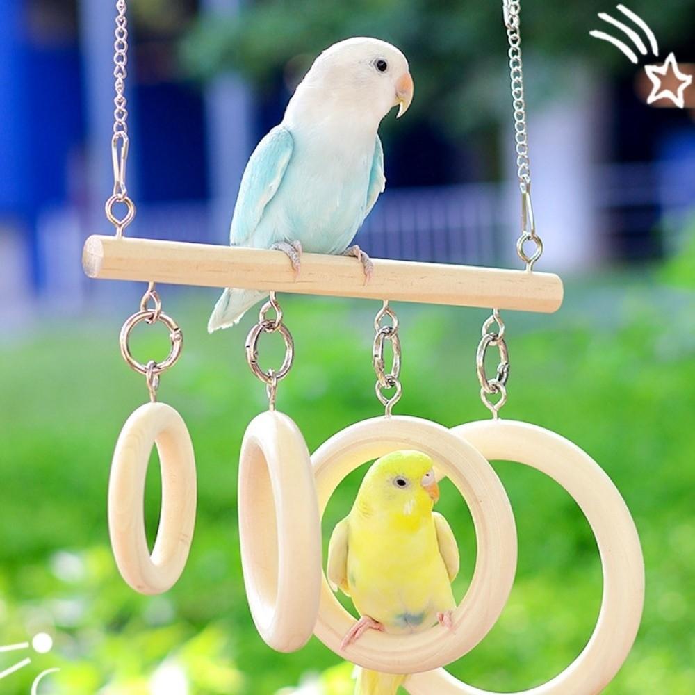 Wooden Parrot Ladder with Hook Bird Perch Swing Stand Toy Parakeet Loop Tunnel  Small Birds