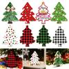 Grid Pattern Tree Decor Christmas Wooden Tabletop Decor, Plaid Polka Dots Xmas Wood Signs, Red Traditional Festive Ornaments Black Green Desktop