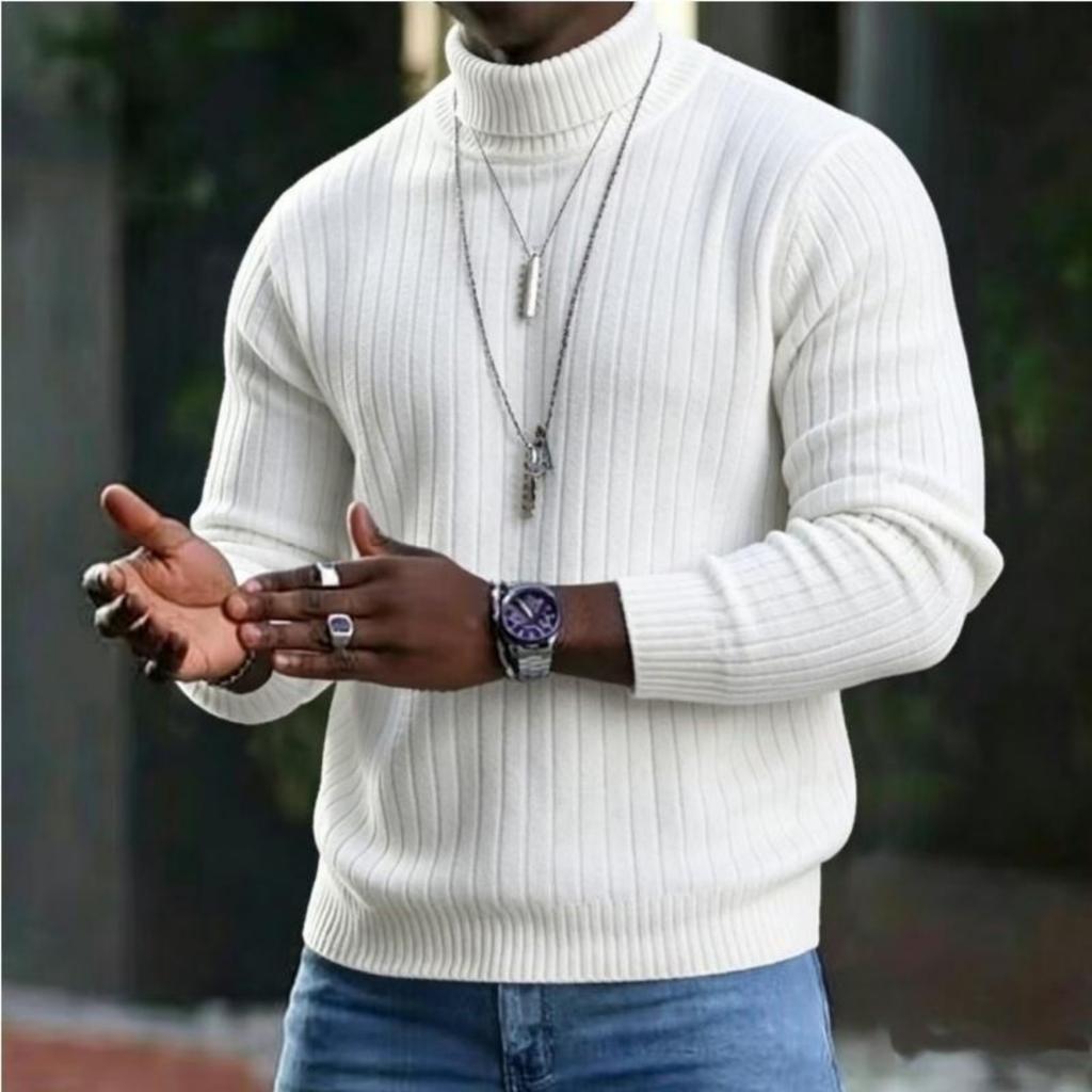 Men's Color Turtleneck Sweater Casual Knit Base Layer Pullover for Everyday Wear